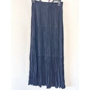 Vintage Black Western Boho Broomstick Pleated Maxi Skirt Made in USA 34" L